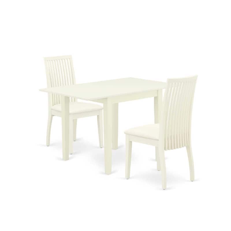 HomeStock 3-Pc Linen White Finish Solid Wood Top Dining Table Set