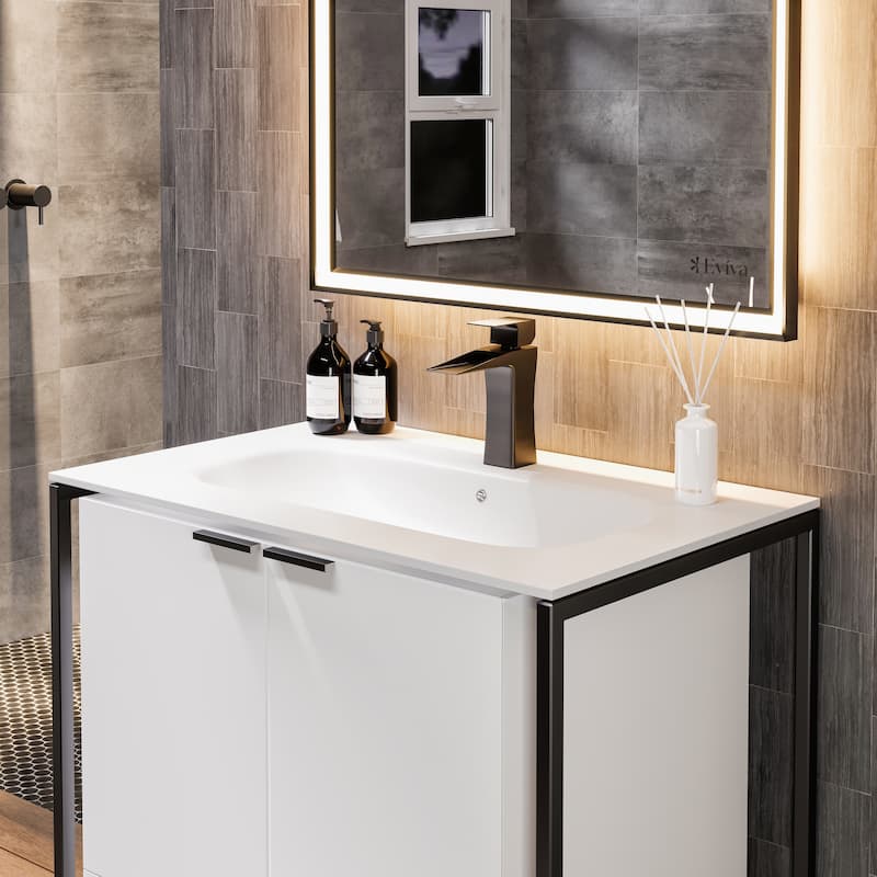 Eviva Onyx Wall Mount Bath Vanity with Solid Surface Top