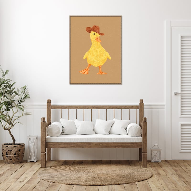 Daphne the Cowgirl Duckling by Anyone Can Yeehaw Framed Canvas Wall Art Print - Sylvie Beaded Gold