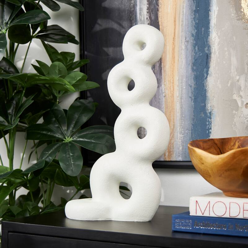 White Resin Stacked Circle Ring Abstract Sculpture - White - 11"W, 18"H
