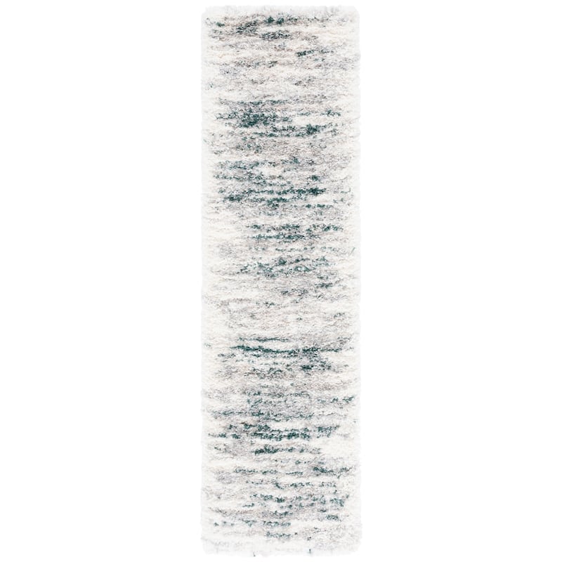 SAFAVIEH Fontana Shag Fatema Modern Abstract 2-inch Thick Rug - 2'3" x 8' Runner - Ivory/Green