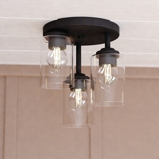 Park Ridge 3-Light Semi Flush Mount Lighting Fixture, Clear Cylinder Glass Shade Low Ceilings, Hallway, Kitchen