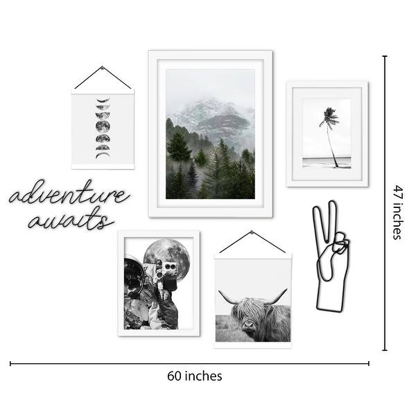 7 Piece Framed Multimedia Gallery Wall Art Set Black and White Nature ...