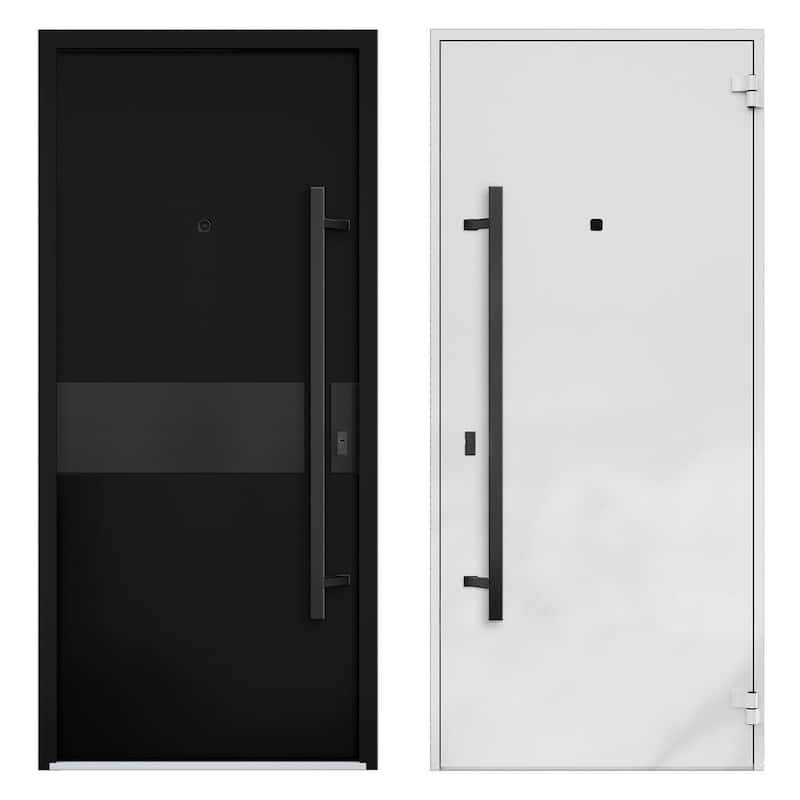 Front Prehung Steel Door 6072 Black Enamel Side and Top Window Sidelite W36+14xH80+16 Lh I Bedroom Door Bathroom Door