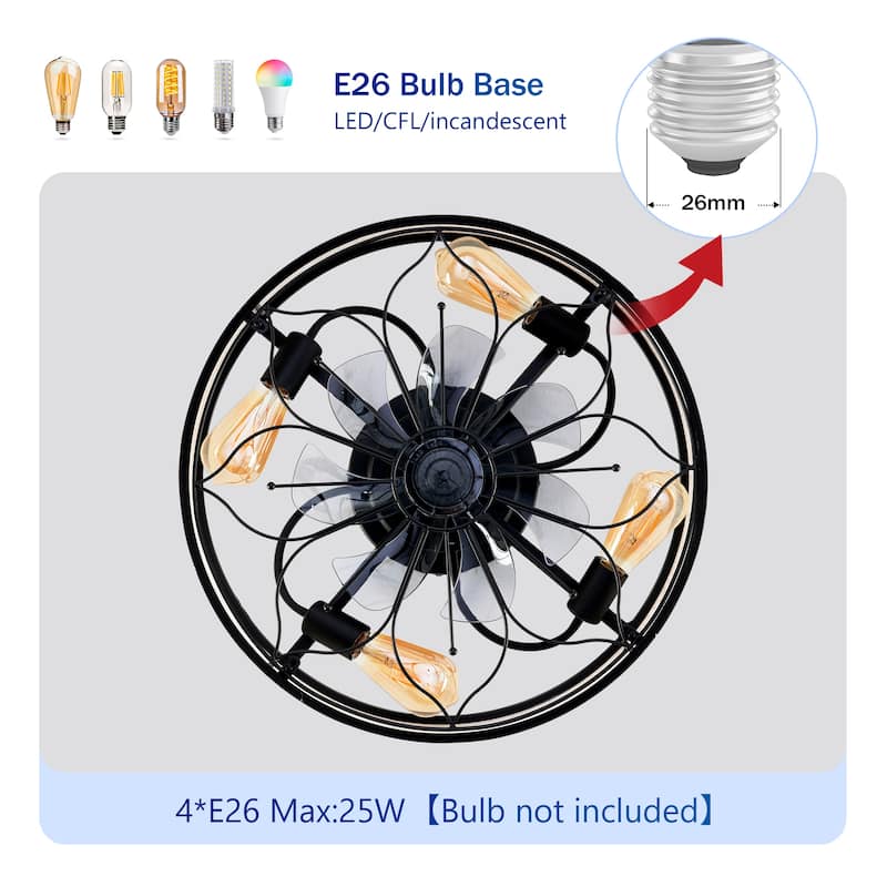 20" Lotus Design Fabric Farmhouse Bladeless Ceiling fan With Remote Control For Living room, Bedroom,Kitchen