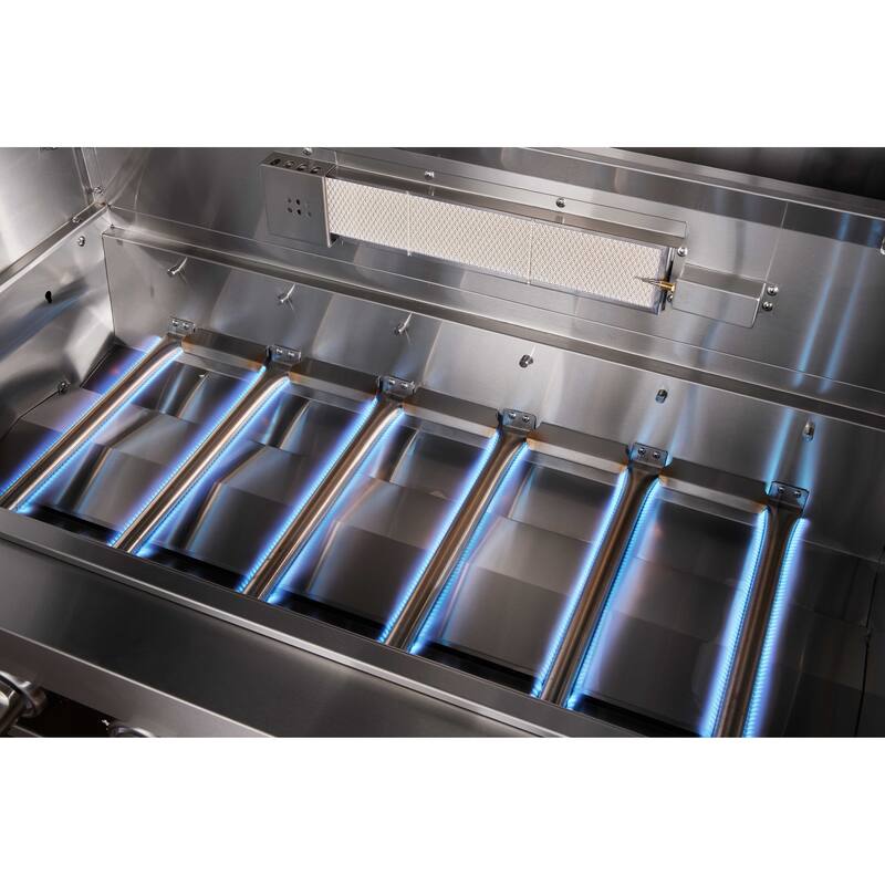 Mont Alpi 132"W x 23"D Stainless Steel Premium Outdoor Kitchen Island with Refrigerator Faucet & Sink + 44"W 6-Burner BBQ Grill