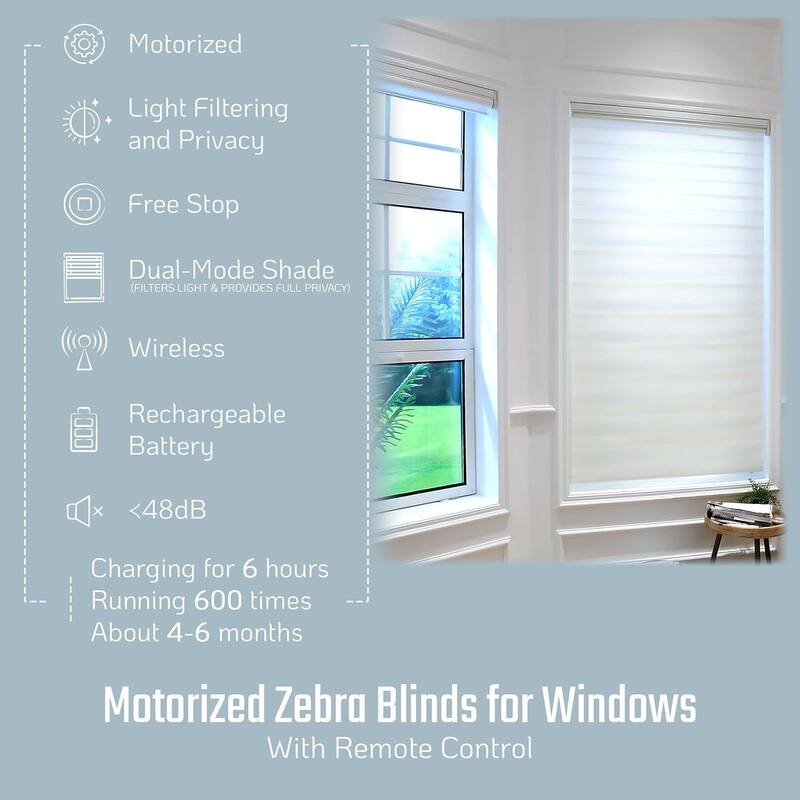 Motorized Zebra Blinds with Remote Control Window Shades