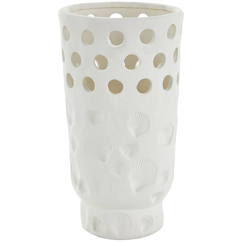 Ceramic Shell Decorative Vase with Circular Cutouts - White - Roche River Decor