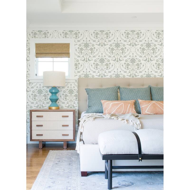 A-Street Prints Britt Neutral Embroidered Damask Wallpaper