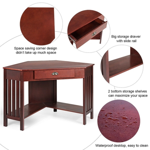 Corner Desk With Drawer Home Office Computer PC Table Study Work Station Brown