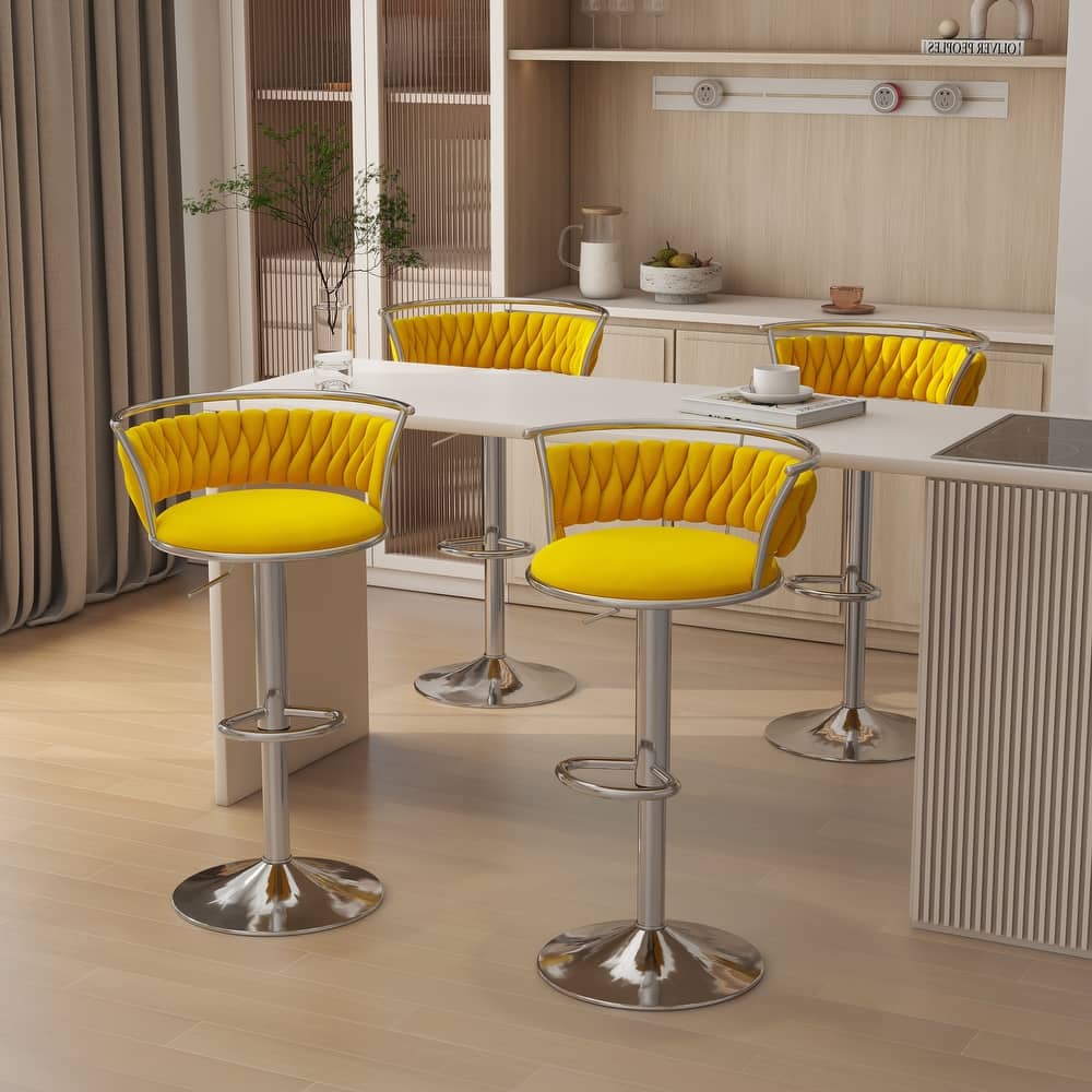 Modern Velvet 26" Adjustable Swivel Bar Stools (Set of 4)