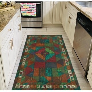 Vintage Rainbow-Dye Adkins Orange/Turquoise Rug - 3'9