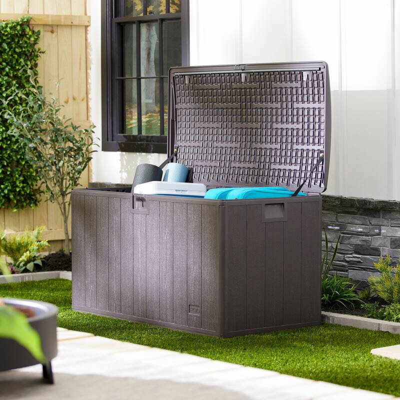 Plastic Development Group 105-Gallon Resin Outdoor Storage Patio Deck Box, Gray