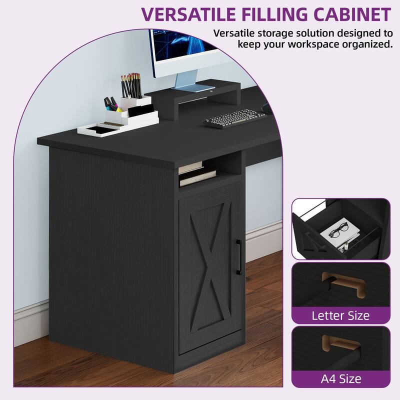 Moasis 59" L Shaped Office Desk with File Cabinet, Corner Computer Desk with Monitor Stand for Home Ofiice