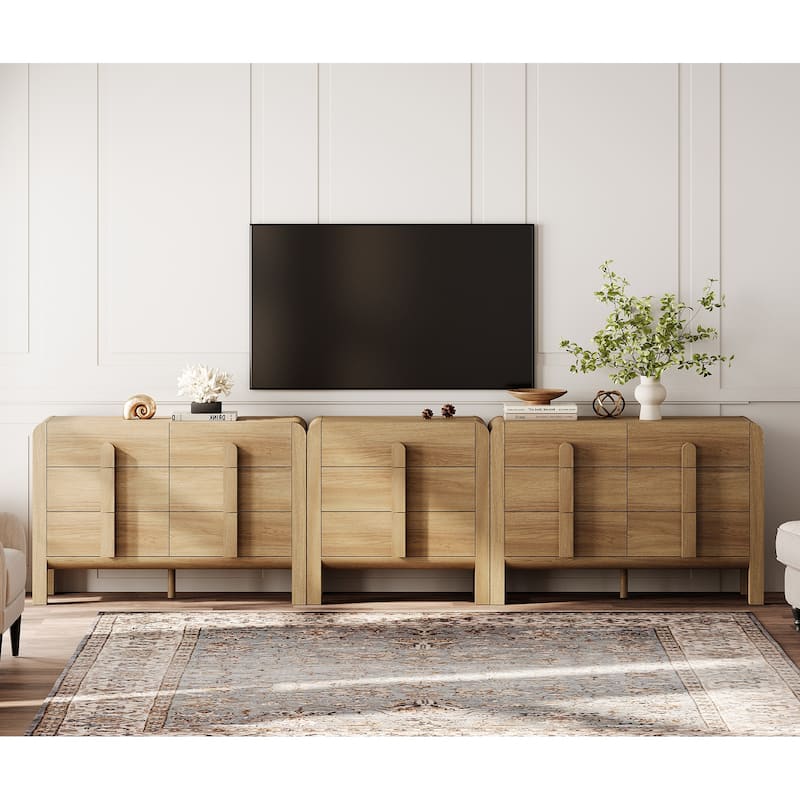 WAMPAT Modern Dresser TV Stand For Tvs Up To 120 Inch, 3-In-1 Wood Media Console With Drawers, Mid Century Entertainment Center - Walnut