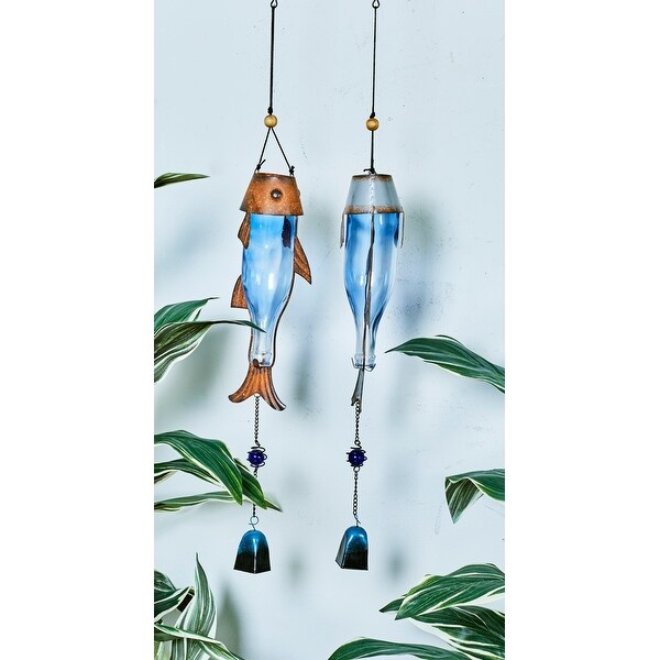 2 Assorted Silver Metal and Glass Fish Windchimes