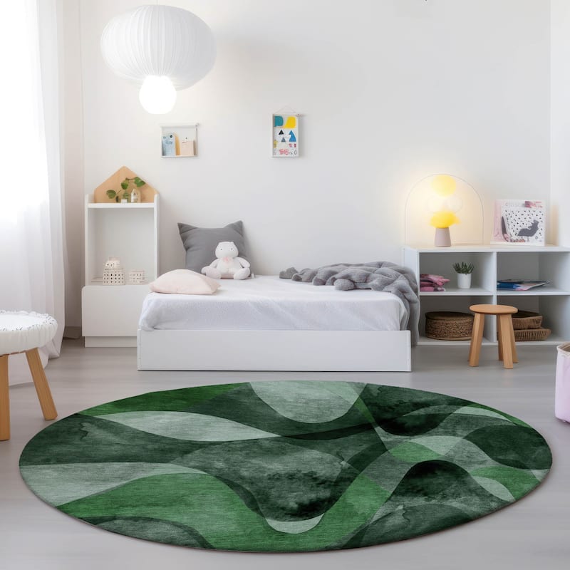 Machine Washable Indoor/ Outdoor Modern Chantille Rug - Fern - 8' x 8'