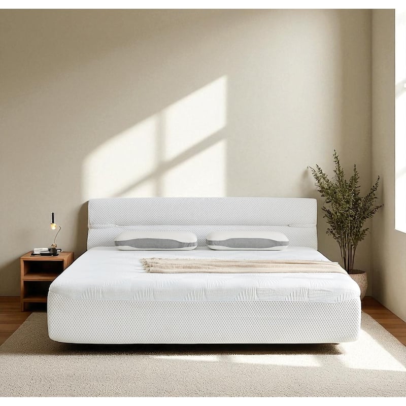 Compressed Integrated Bed in a Box, All-in-One Frame & Mattress, Cooling Hybrid, No-Assembly, Full/Queen/King - White - King