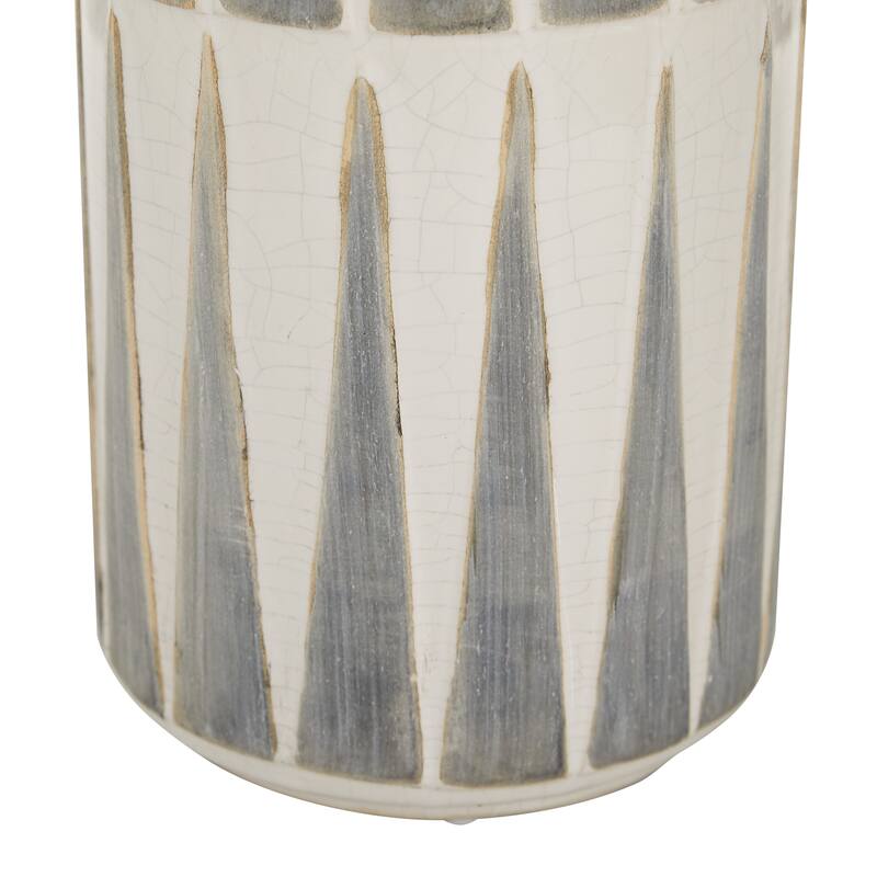 White Ceramic Decorative Vase with Triangle Patterns