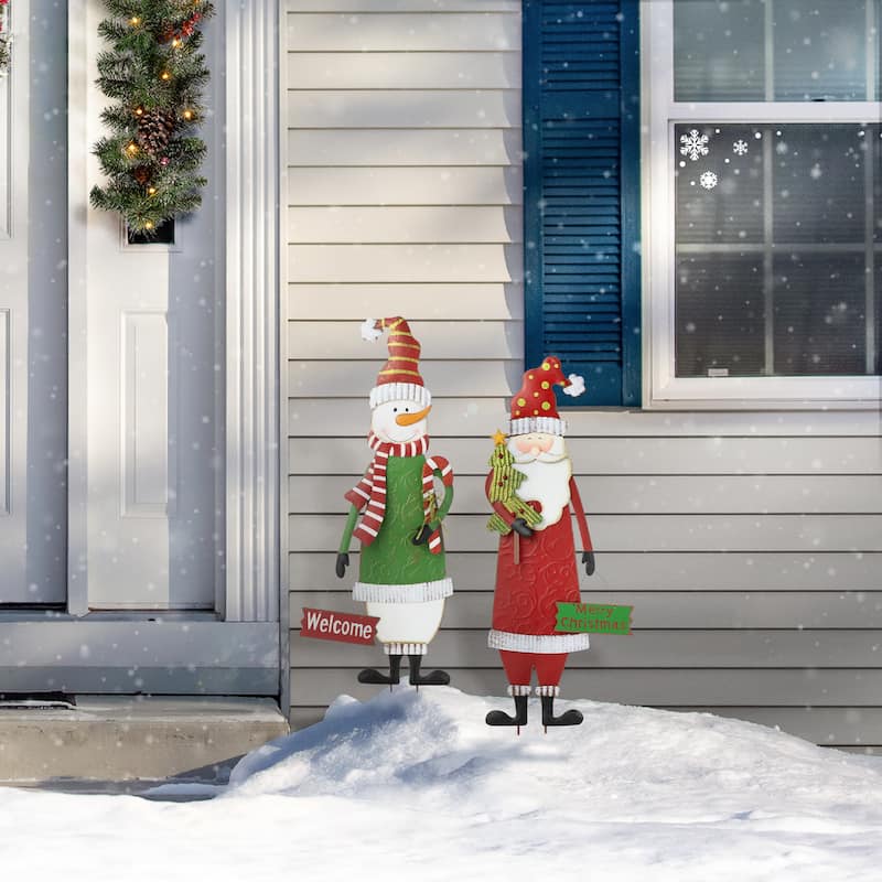 Glitzhome 36"H Metal Snowman or Santa Yard Stake Standing Decor Wall Decor