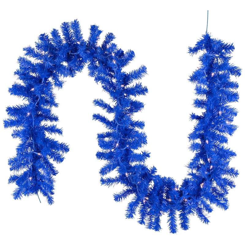 Pre-Lit Artificial Pine Christmas Garland - 9' - Royal Blue - Clear Lights