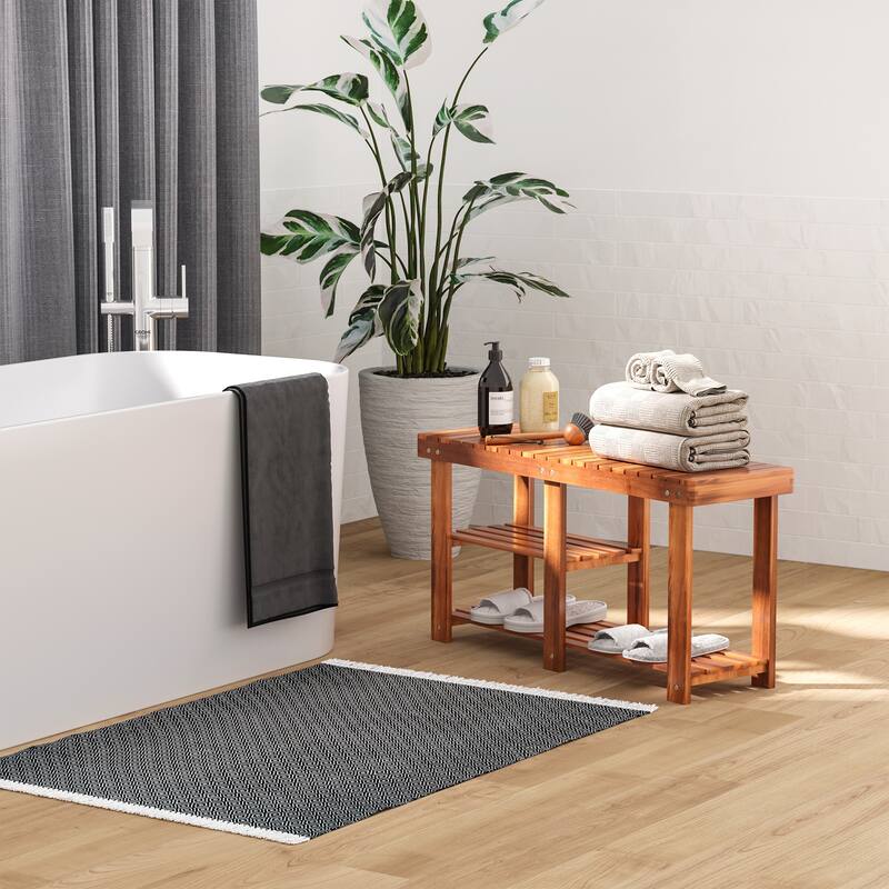 Acacia Solid Wood 3-Tier Shoe Rack Bench Shoe Organizer for Entryway, Hallway, Livingroom