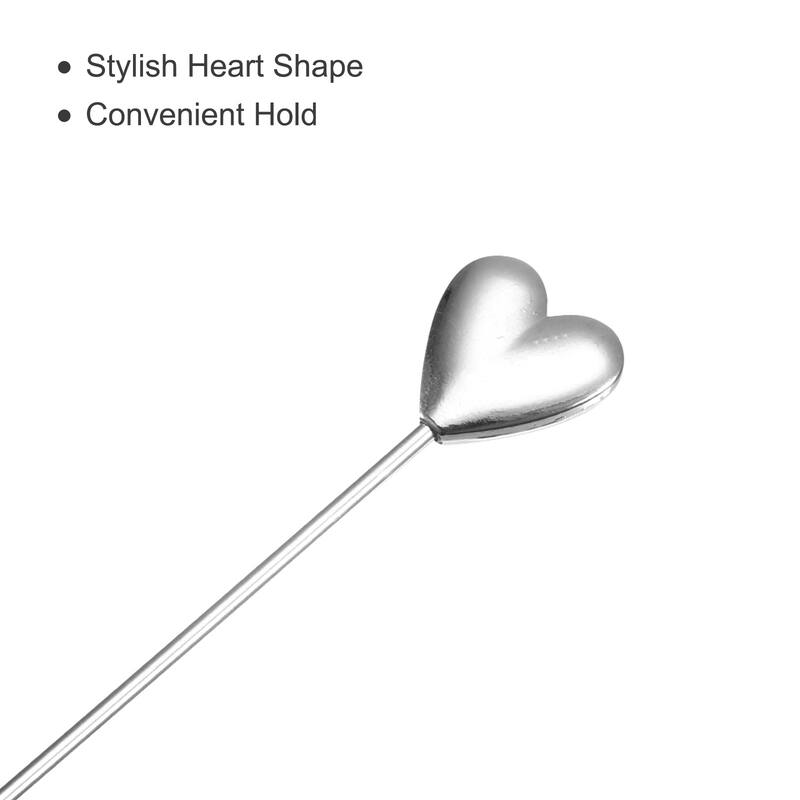 Metal Cocktail Toothpicks Heart Shape Drink Picks Cocktail Skewers 5Pcs (Silver) - 4.41"