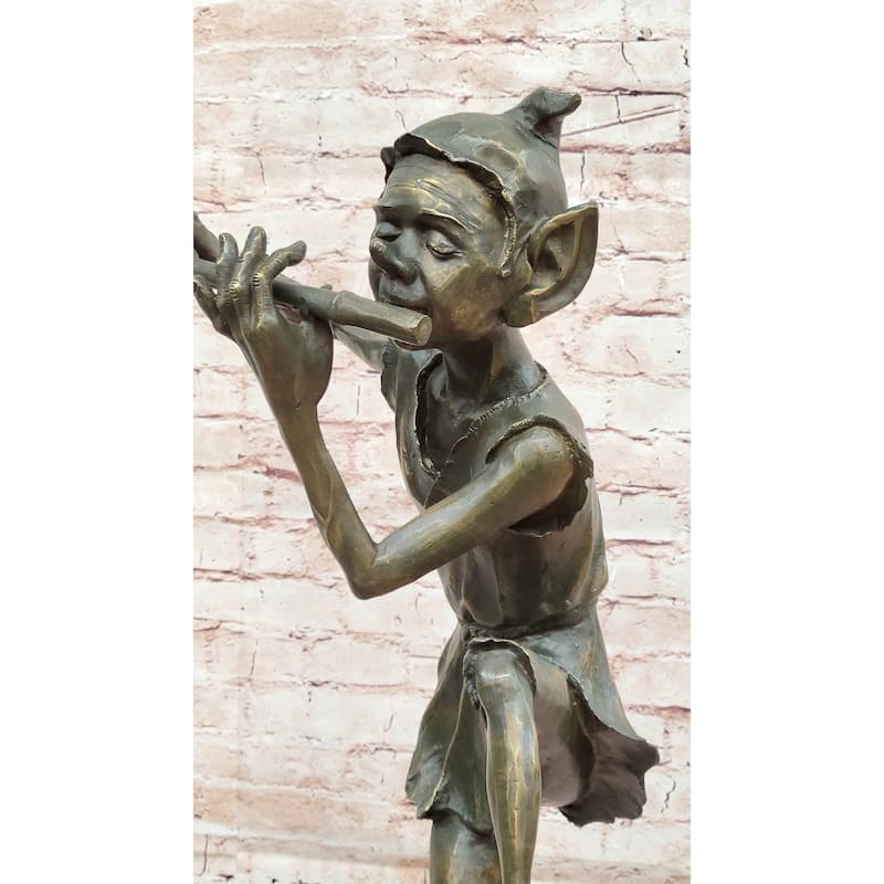 Fantasy Irish Bronze Sculpture – Dancing Leprechaun Playing Flute Figurine