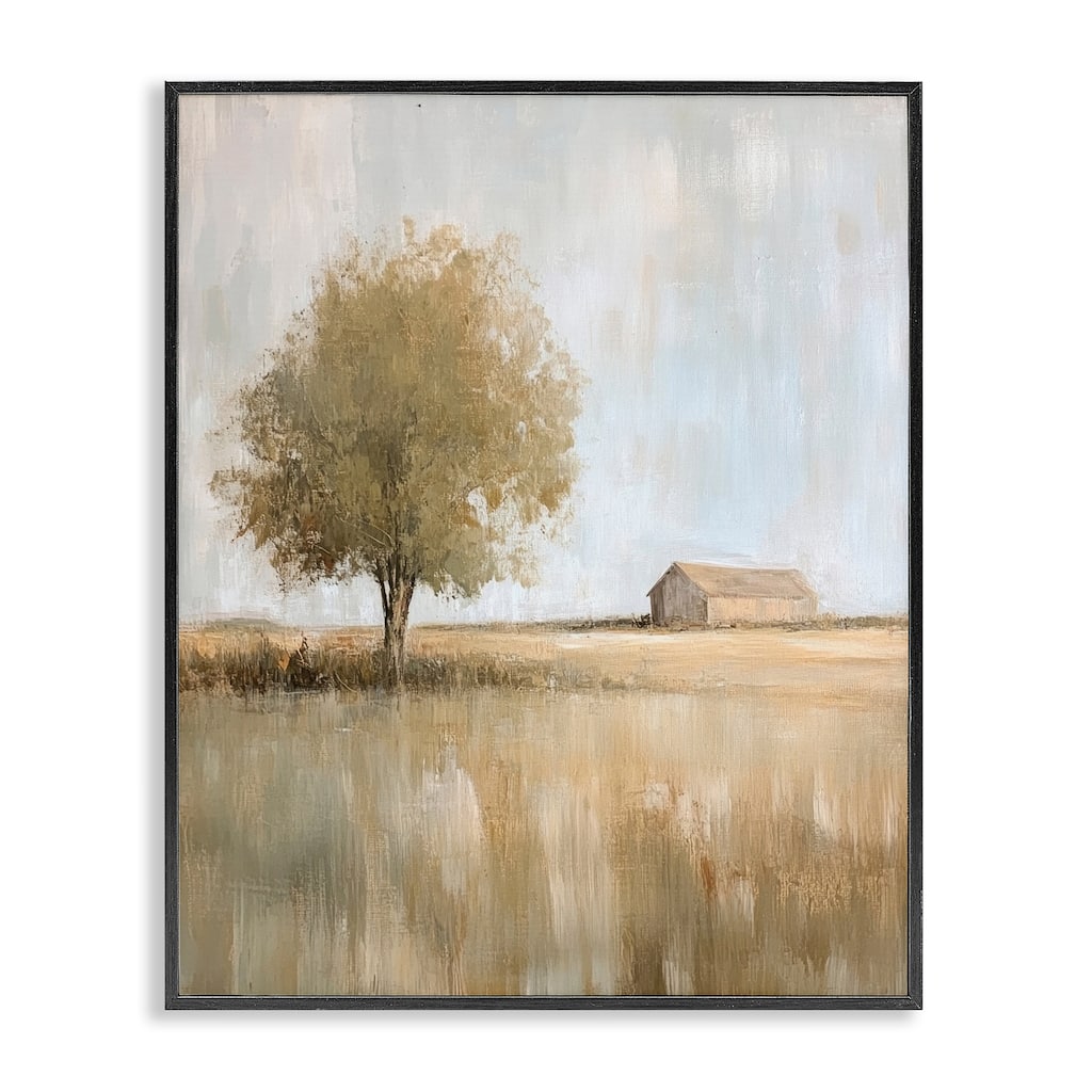 Stupell Distant Barn and Lone Tree Framed Giclee Art Design By Petal Prints Design