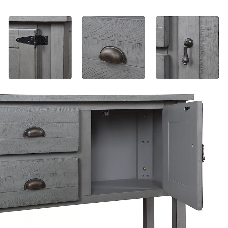 Solid Wood Sideboard Console Table with 2 Drawers and Cabinets and Bottom Shelf, Storage Dining Buffet Server Cabinet