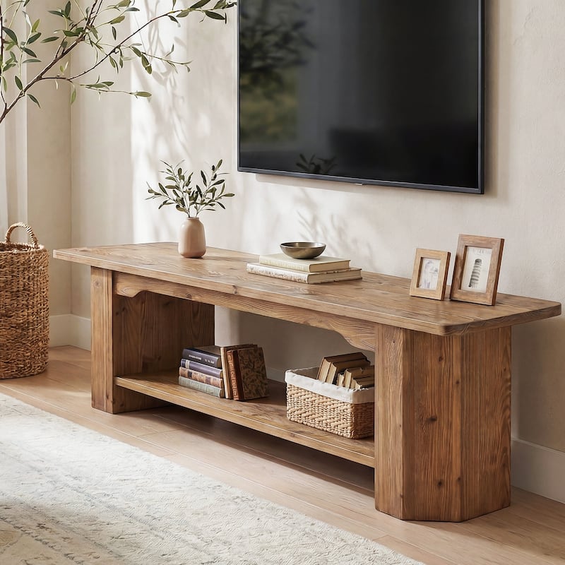 63-Inch Solid Wood TV Stand, Entertainment Center with Shelves, Television Console for 55/60/65/75-Inch TVs