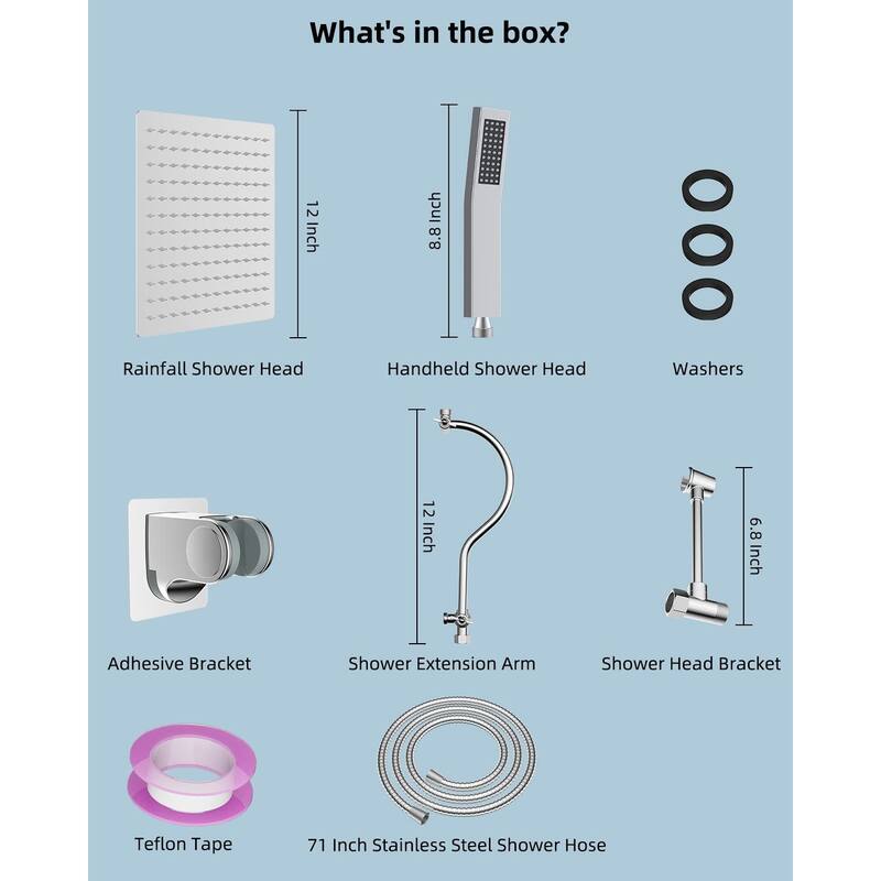 Metal 12" High Pressure Rain Shower Head with Handheld Shower Combo