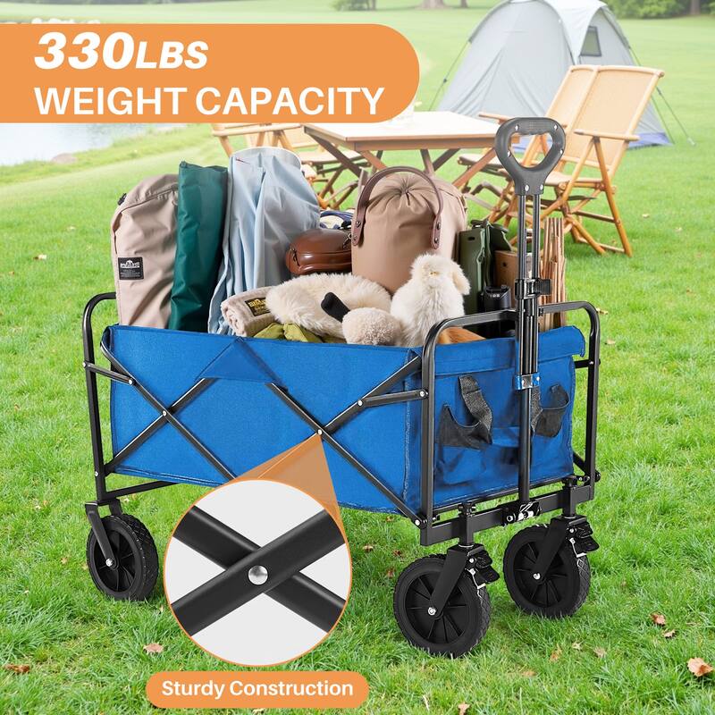 Outdoor Large Capacity Collapsible Foldable Wagon Cart Garden Cart with All-Terrain Wheels-35IN - 20.5"D x 33.3"W x 38.9"H