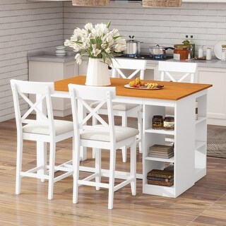 60"Lx30"W Solid Wood Farmhouse Counter Height Dining Table Set with 3 ...