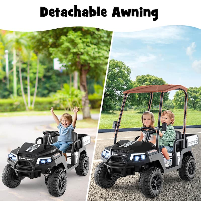 24V Kids Golf Cart 4WD Ride on Car w/ Sun Shade & Remote Control
