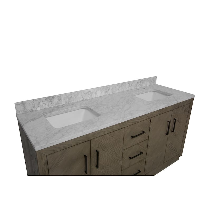 KitchenBathCollection Peyton 72" Double Bathroom Vanity with Carrara Marble Top