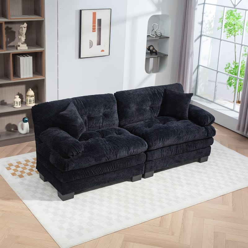 84" Upholstered 3-Seater Sofa with Memory Foam & Comfort Pillows - Black