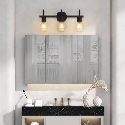 Modern 3-Light Painted Black Bathroom Vanity Light with Clear Shape