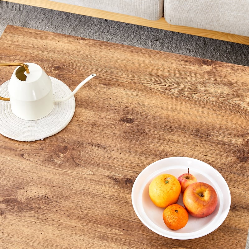 Living Room Square Coffee Table with Tempered Glass Legs, Dining Table Accent Table with Wood Grain Top