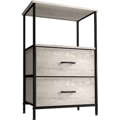 Nightstand 2-Drawer Shelf Storage - Bedside Furniture End Table Chest