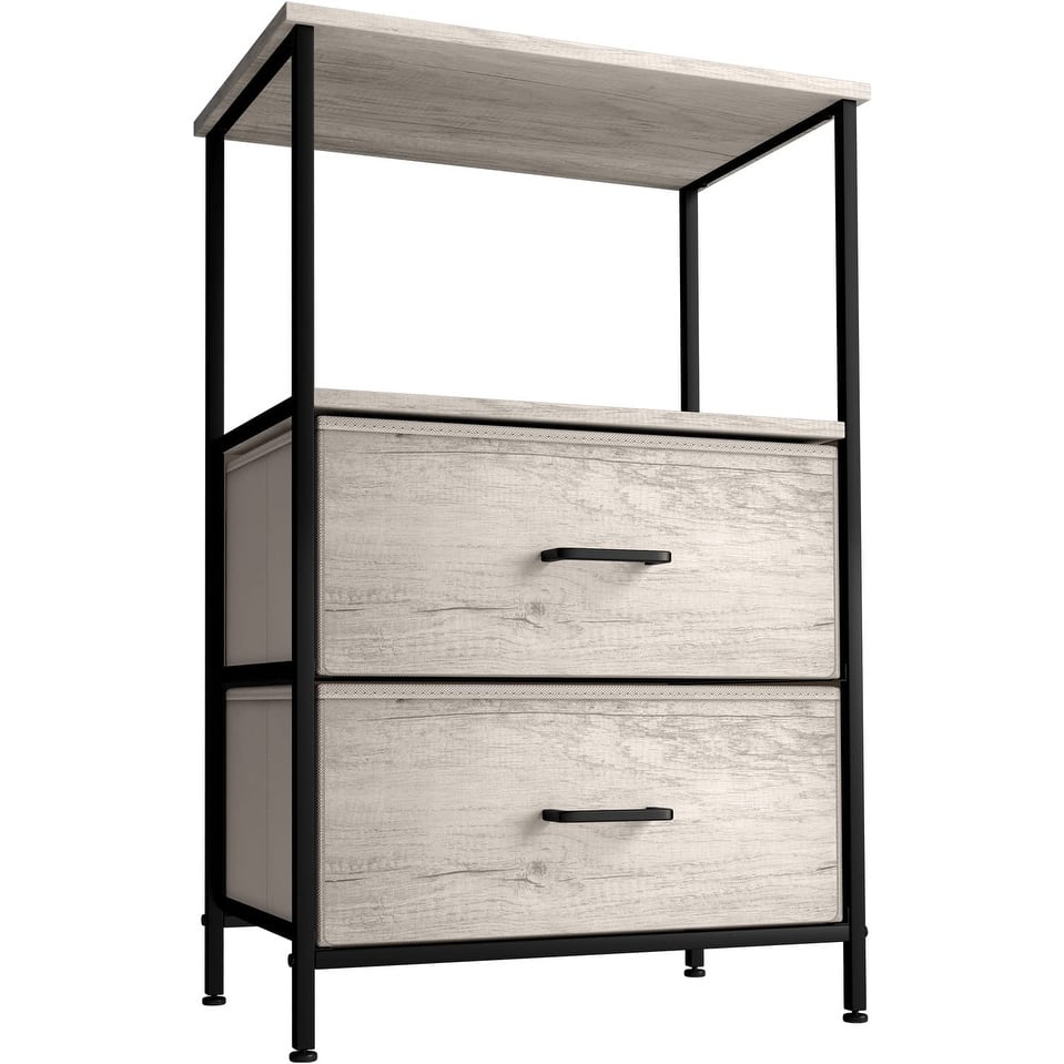 Nightstand 2-Drawer Shelf Storage - Bedside Furniture End Table Chest