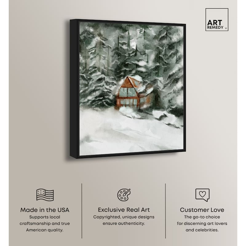 Art Remedy Winter In December Framed Landscape 1 Piece Canvas Wall Art Watercolor Style