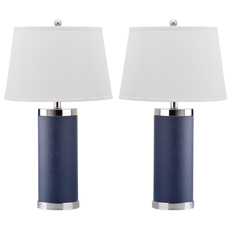SAFAVIEH Lighting Karie 26-inch Leather Column Table Lamp (Set of 2) - 14"x14"x25" - 14"Wx14"Dx25"H