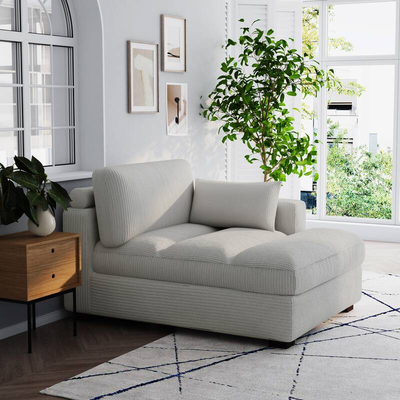 Oversize Corduroy Chaise Lounge Modular Sectional Sofa with Pillow
