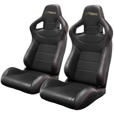 2PC Bucket Racing Seats Red Stitch Red PVC Leather Reclinable Back,Adjustor Slider,Not Including Seat Bracket,1 box of 2 pieces