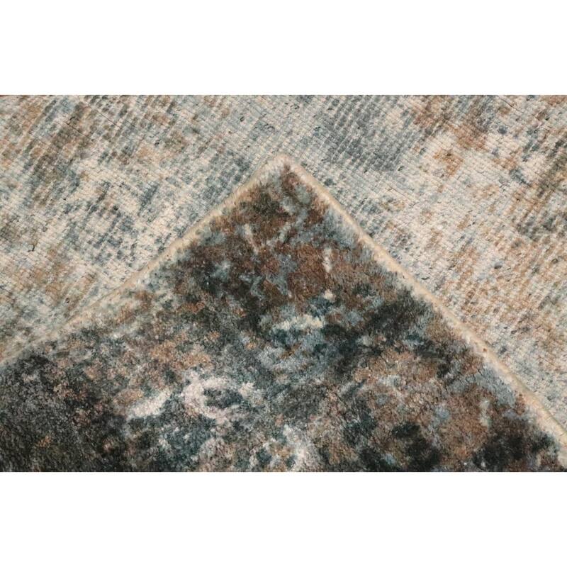Hand Knotted Oriental Viscose Silk Carpet Modern All-Over Greys & Charcoal Abstract Area Rug - 7' 10'' X 5' 6''