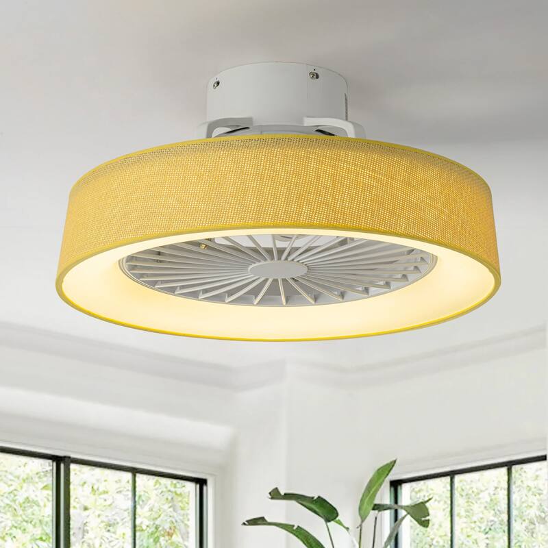 19 in. Rustic Wheel Round Fabric/ Woven Rope Fandelier 7-blade Cylinder Integrated LED Ceiling Fan with Remote Control