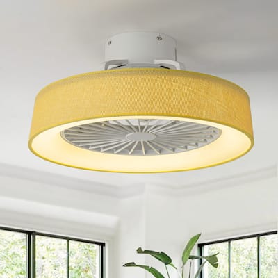 19 in. Rustic Wheel Round Fabric/ Woven Rope Fandelier 7-blade Cylinder Integrated LED Ceiling Fan with Remote Control