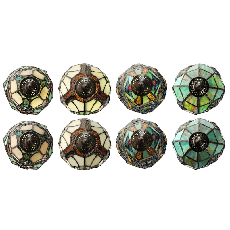 River of Goods Set of 4 Family Favorites Tiffany Style Stained Glass Mini Accent Lamps - 6"L x 6"W x 12"H - Each