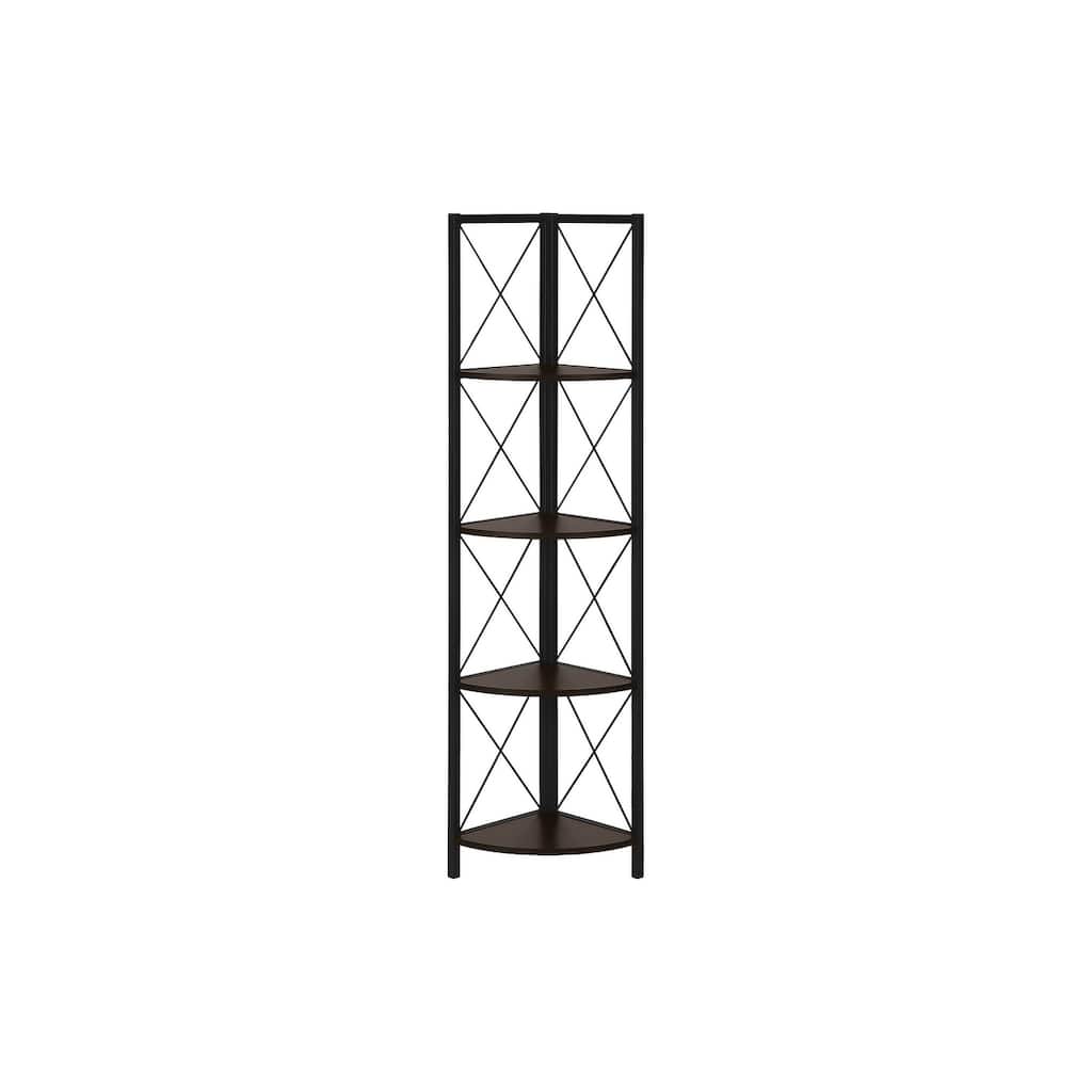 Bookshelf, Bookcase, Etagere, Corner, 4 Tier, 60"h, Office, Bedroom, Laminate, Metal, Contemporary, Modern